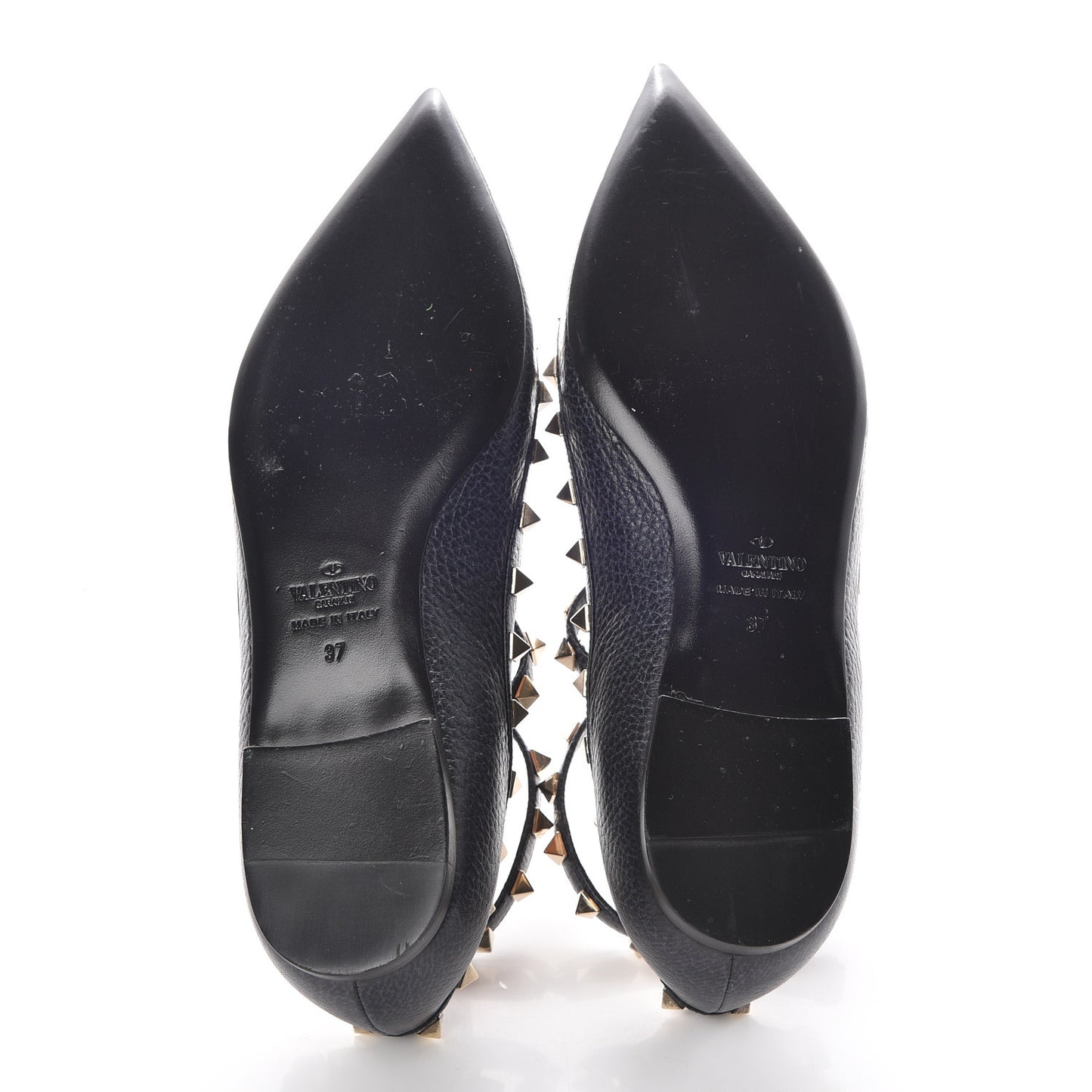 Pebbled Calfskin Rockstud Cage Ballerina Flats 37 Deep Denim