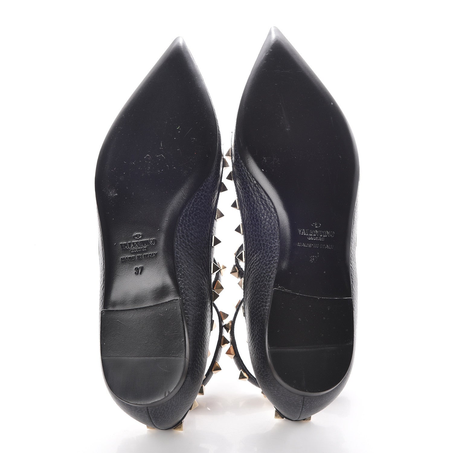 Valentino Garavani Pebbled Calfskin Rockstud Cage Ballerina Flats 37 Deep Denim 5 of 8