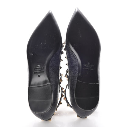 Valentino Garavani Pebbled Calfskin Rockstud Cage Ballerina Flats 37 Deep Denim 5 of 8