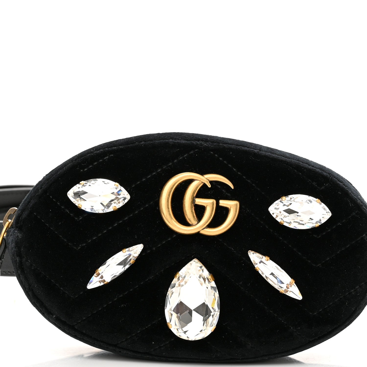 Gucci Velvet Matelasse Marquise Crystals GG Marmont Belt Bag 95 38 Black 8 of 10