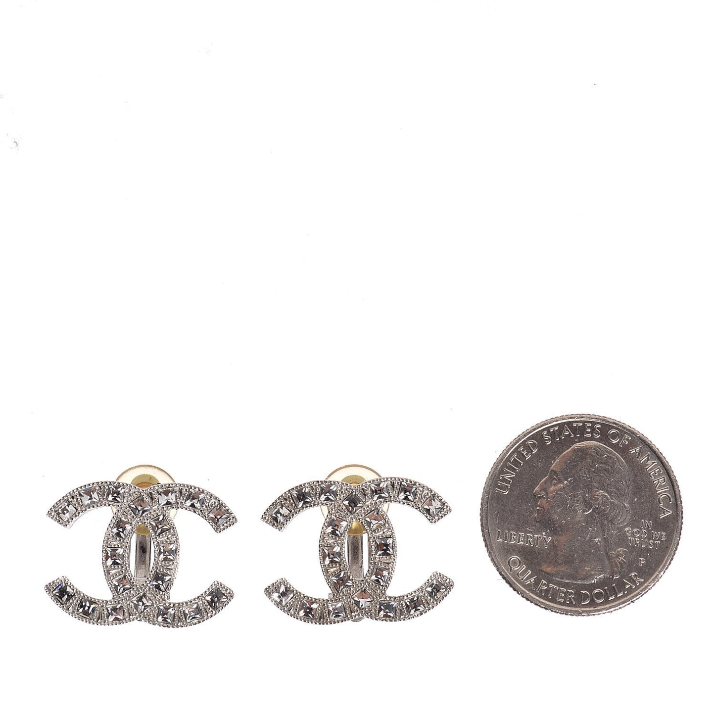 Baguette Crystal CC Clip On Earrings Silver