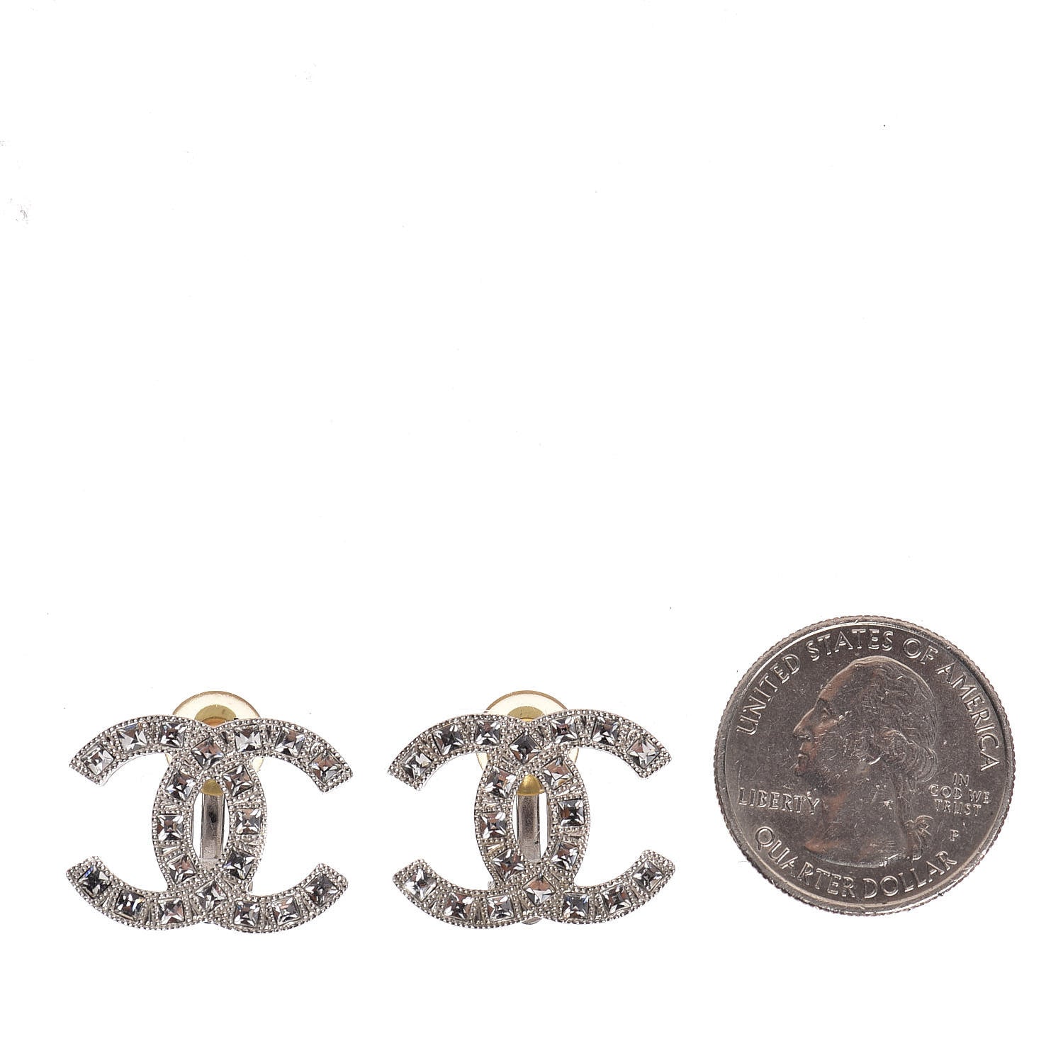 Chanel Baguette Crystal CC Clip On Earrings Silver 2 of 6