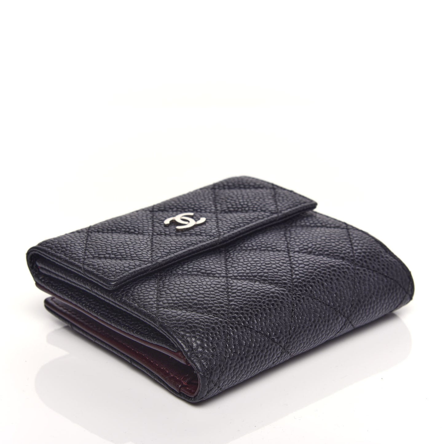 Caviar Quilted Compact French Flap Wallet Black