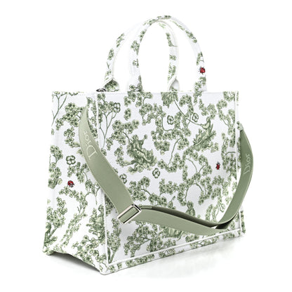 Christian Dior Cotton Toile De Jouy Clover Embroidered Dior Medaillon Medium Book Tote With Strap Verde Multicolor 3 of 12