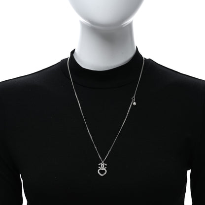 Chanel Crystal CC Heart Drop Chain Necklace Silver 3 of 5