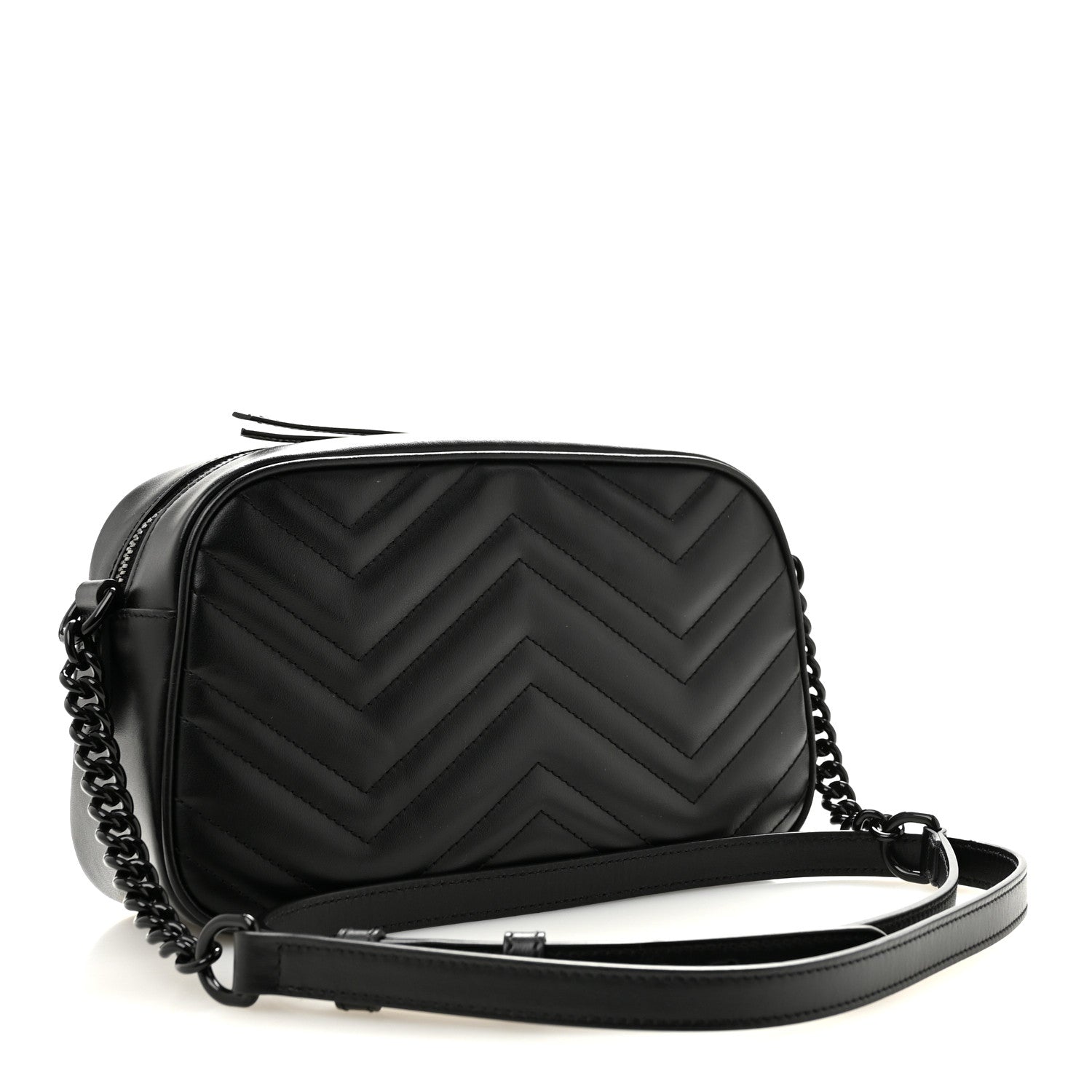 Gucci Calfskin Matelasse Monochrome Small GG Marmont Chain Shoulder Bag Black 3 of 10