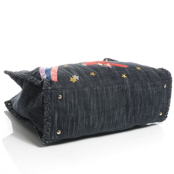 HANEL Denim Embroidered Night Flight Tote Blue