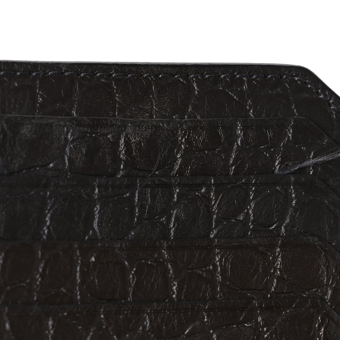 Calfskin Crocodile Embossed 5 Fragments Zip Pouch Card Holder Coal
