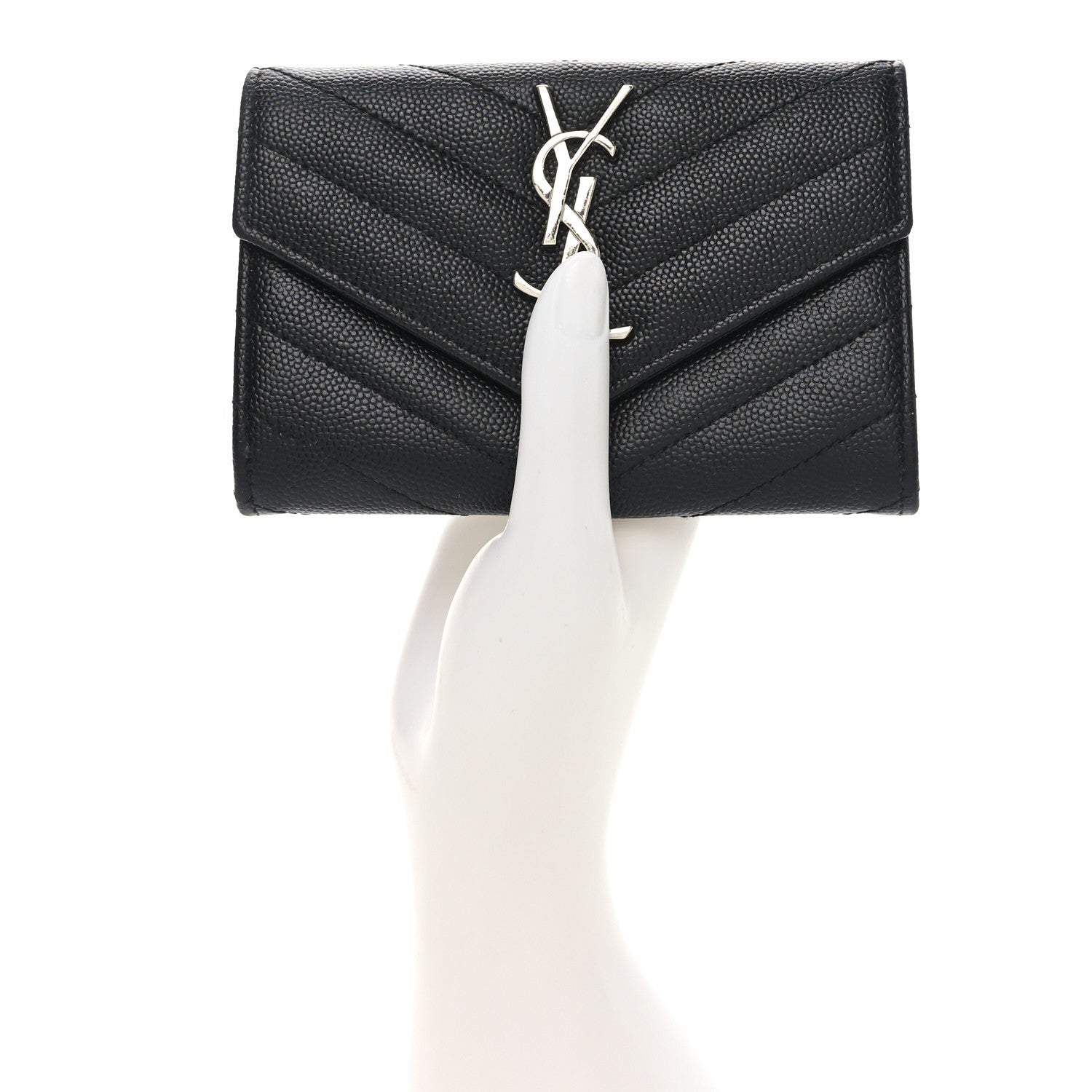 Saint Laurent Grain De Poudre Matelasse Chevron Small Monogram Envelope Wallet Black 2 of 8