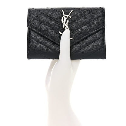 Saint Laurent Grain De Poudre Matelasse Chevron Small Monogram Envelope Wallet Black 2 of 8