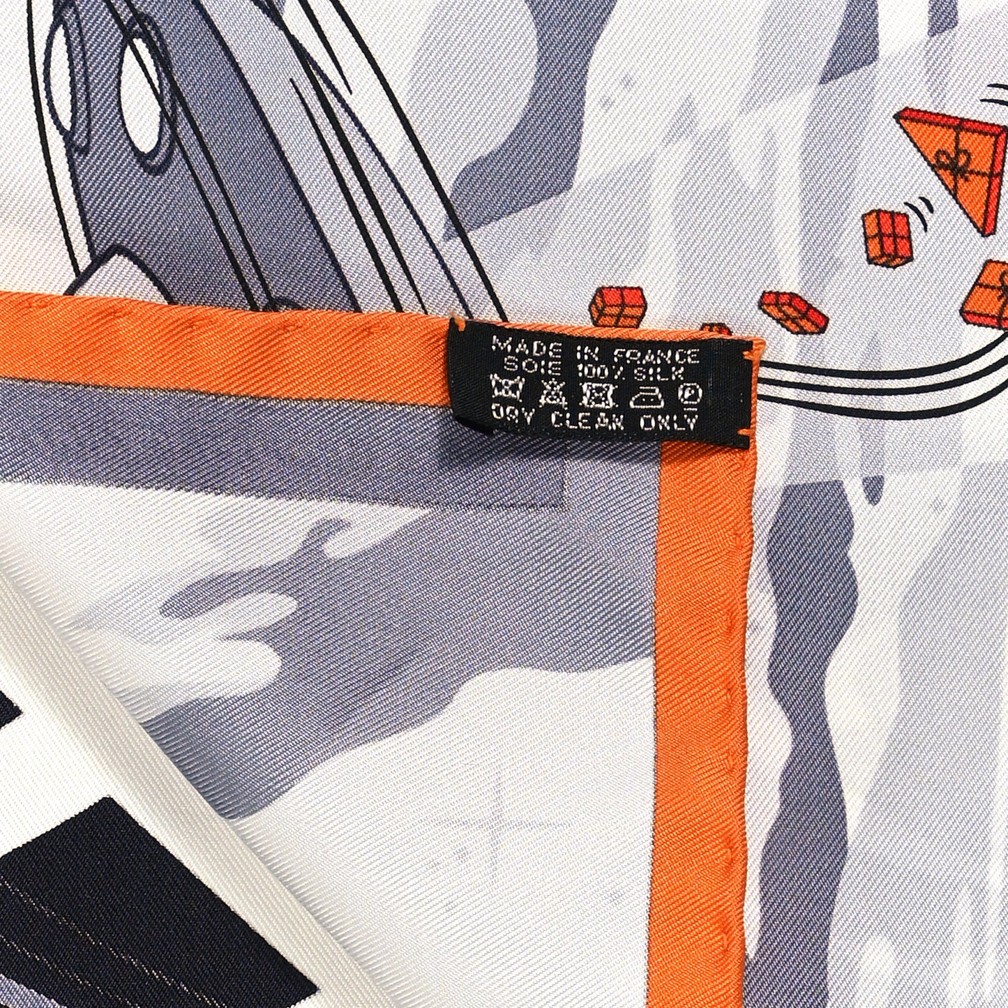 Silk Space Shopping Au Faubourg Pocket Square Gris Black Orange