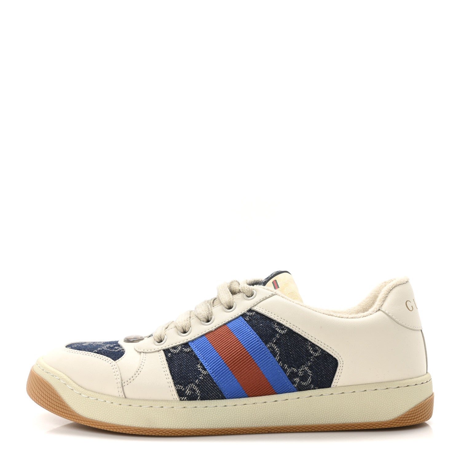 Gucci Calfskin Denim Web Womens Screener Sneakers 40.5 Mystic White Dusty Milk 1 of 8