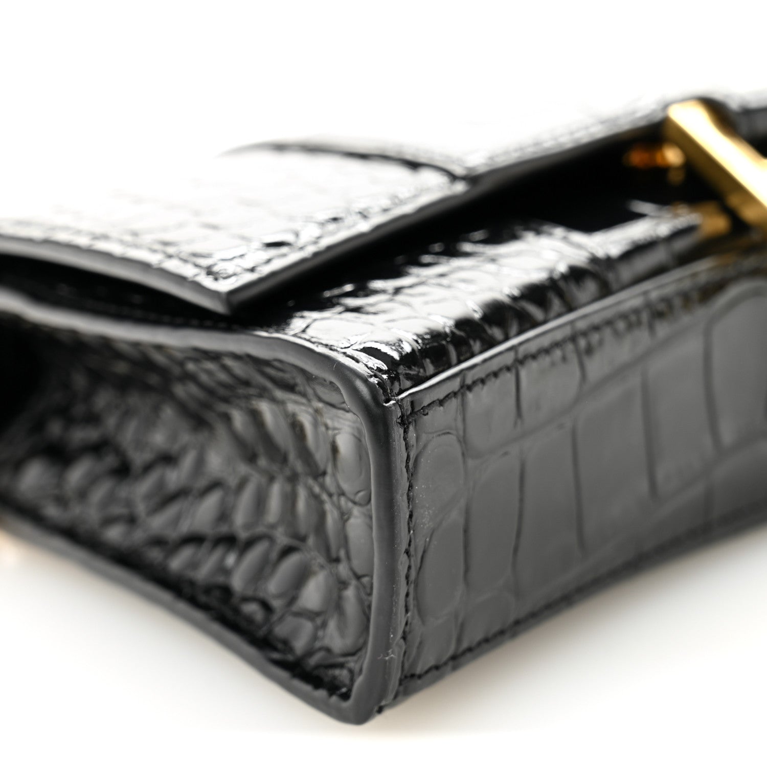 Balenciaga Shiny Calfskin Crocodile Embossed Hourglass Chain Bag Black 8 of 9