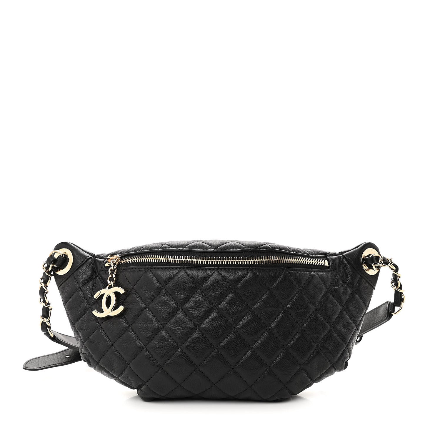 Calfskin Quilted Banane Waist Bag Fanny Pack Black