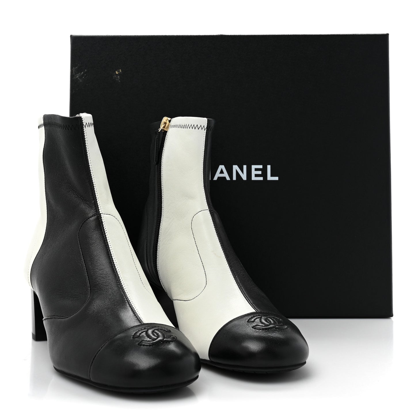Lambskin Ankle Boots 40 Ivory Black