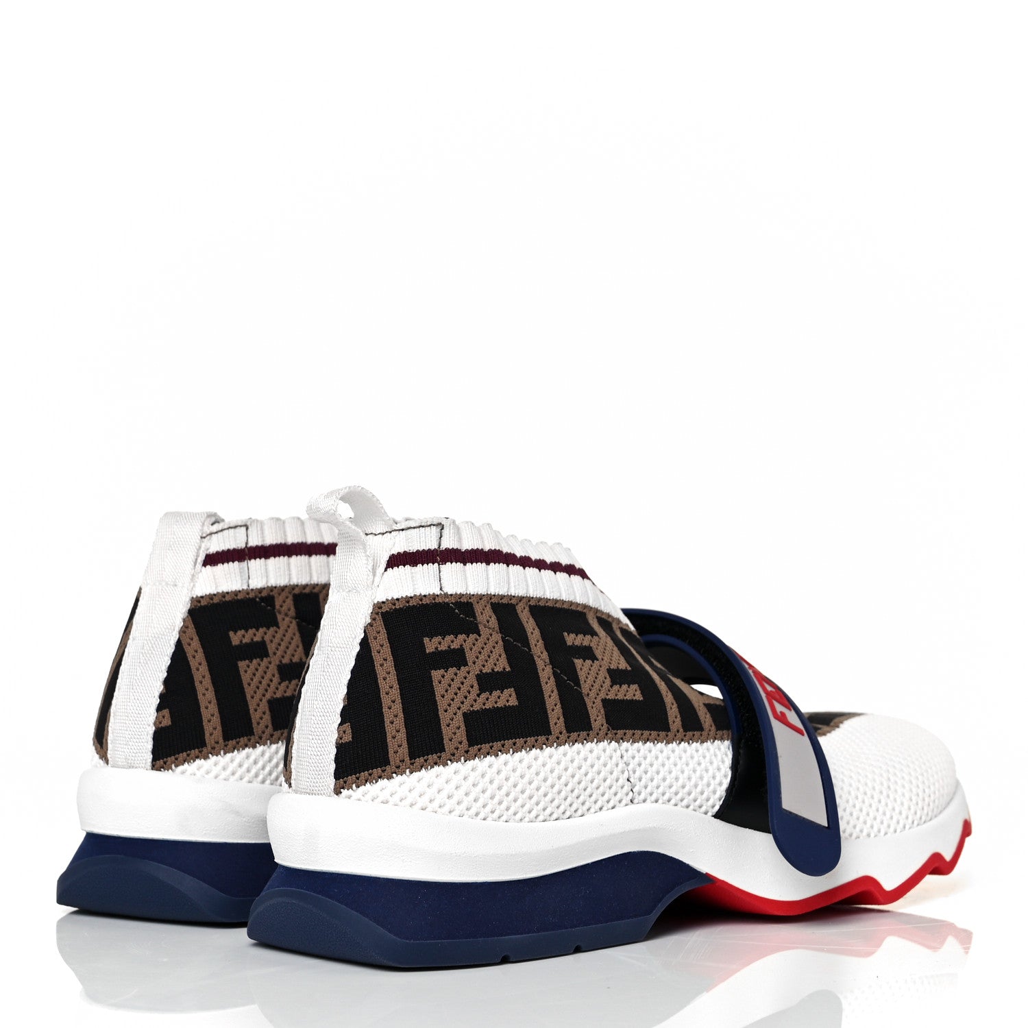 Fendi Stretch Yarn FF Stiff Band Rockoko Sneakers 36 White Tobacco Red 4 of 8