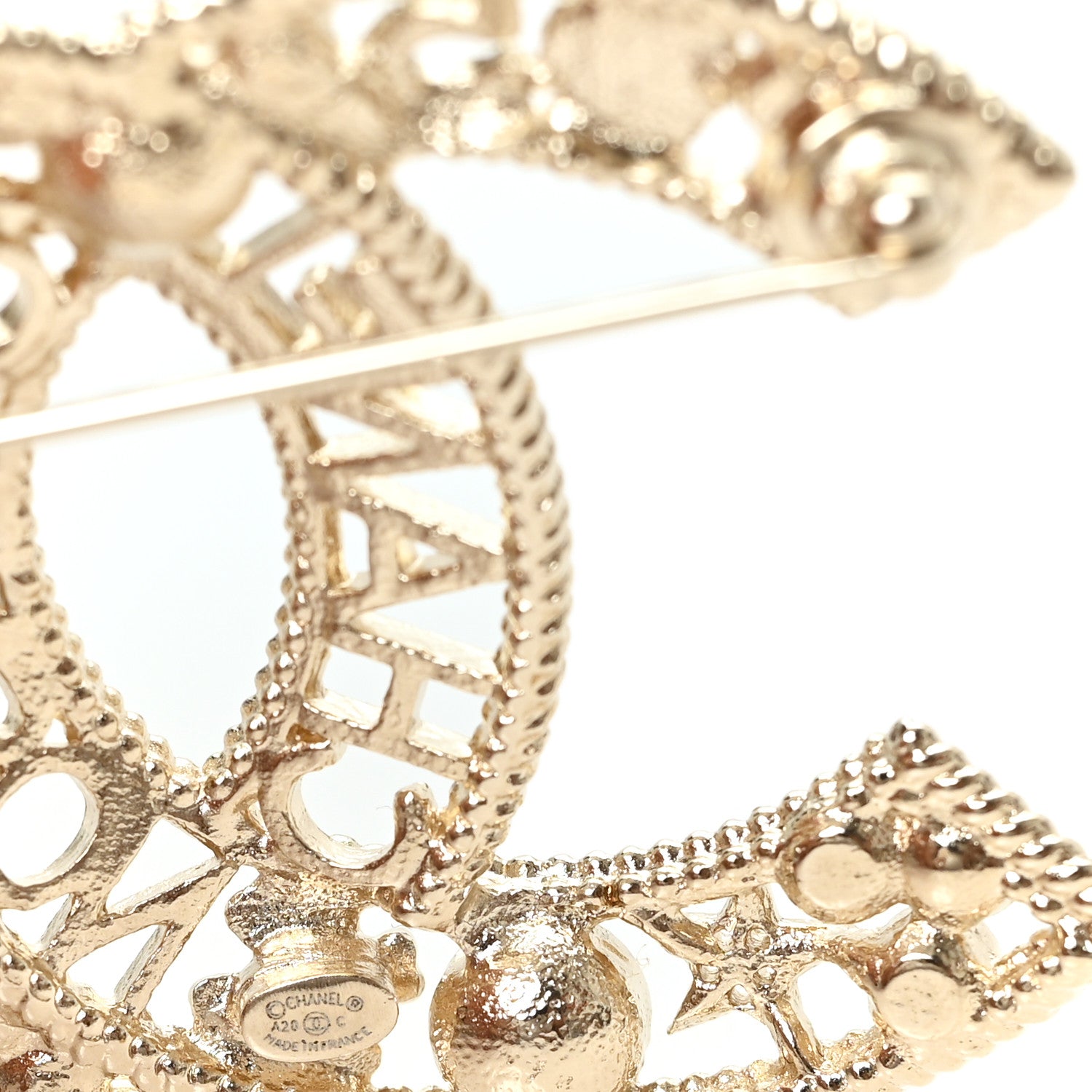 Chanel Crystal Pearl Chanel Charms CC Logo Brooch Gold 3 of 4
