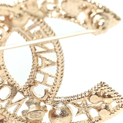 Chanel Crystal Pearl Chanel Charms CC Logo Brooch Gold 3 of 4