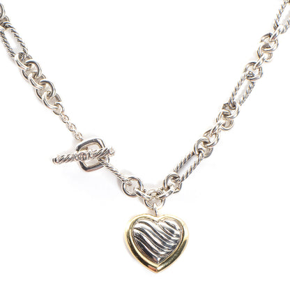 David Yurman Sterling Silver 18K Yellow Gold Cable Heart Figaro Necklace 1 of 6