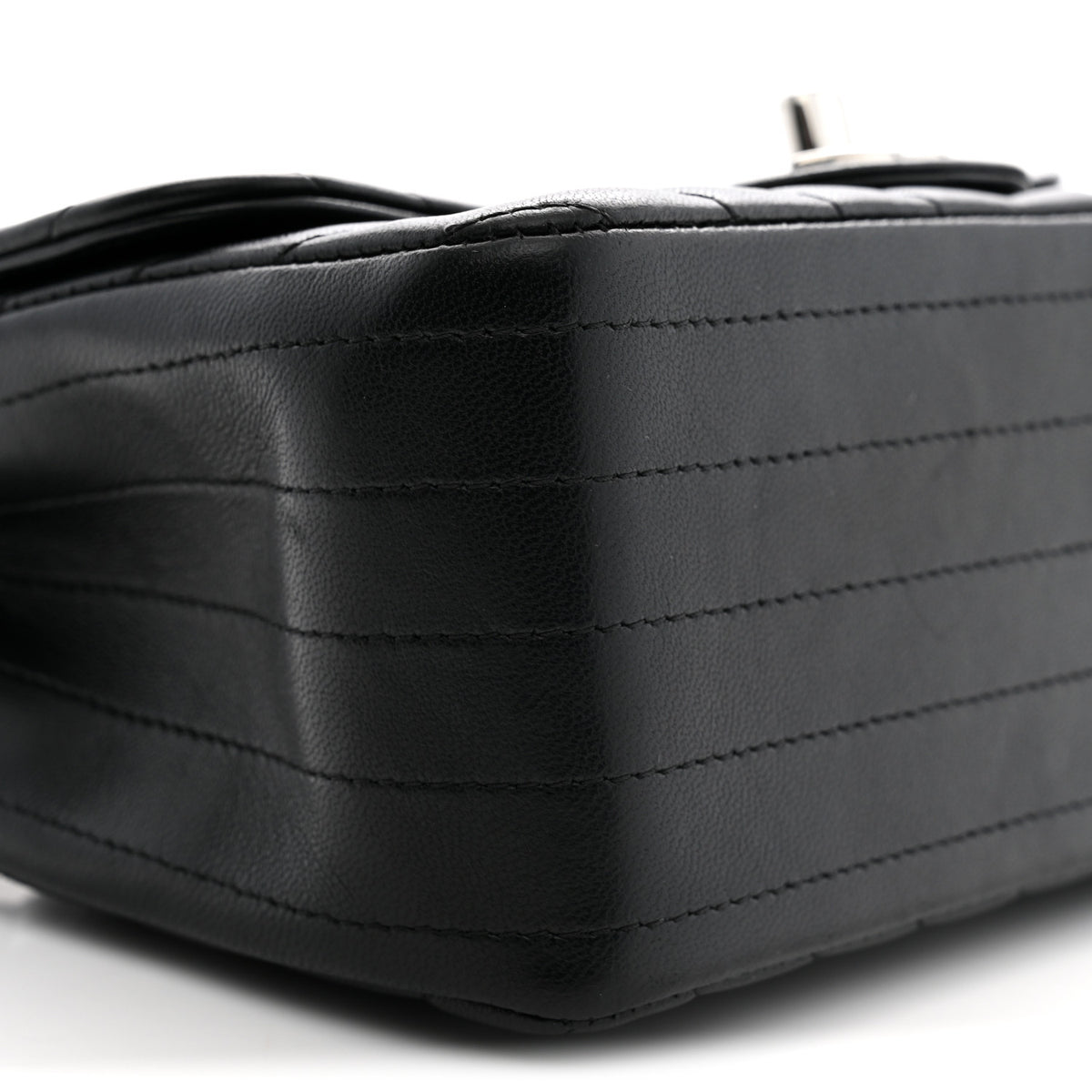 Lambskin Chevron Quilted Mini Square Flap Black