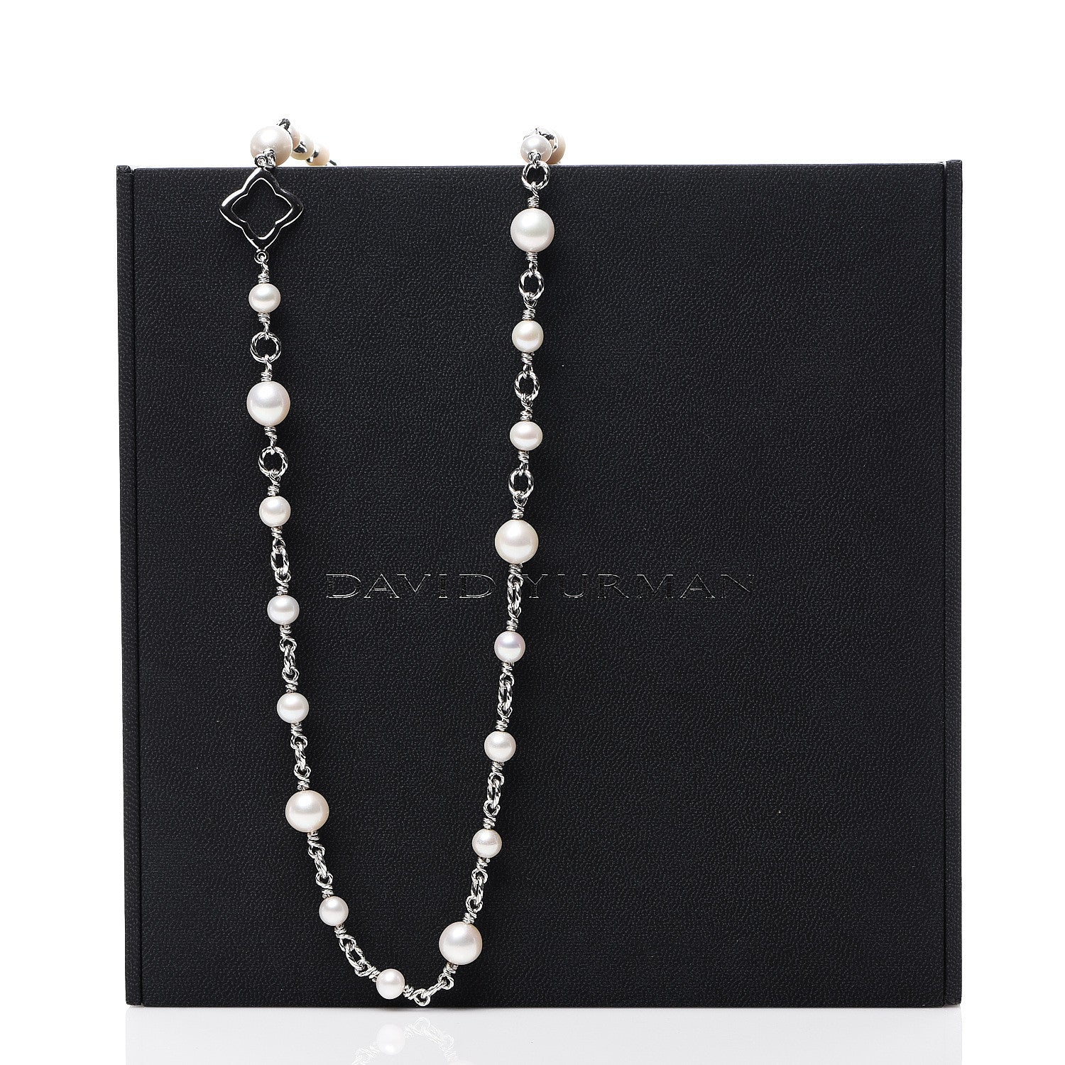 David Yurman Sterling Silver Pearl 9mm Quatrefoil Long Chain Necklace 4 of 4