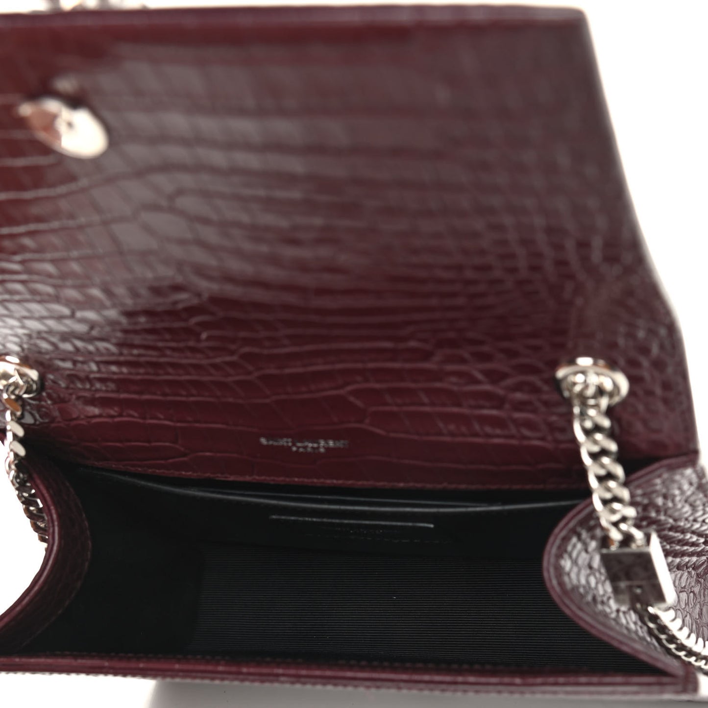 Calfskin Crocodile Embossed Small Classic Monogram Kate Tassel Satchel Palissandre