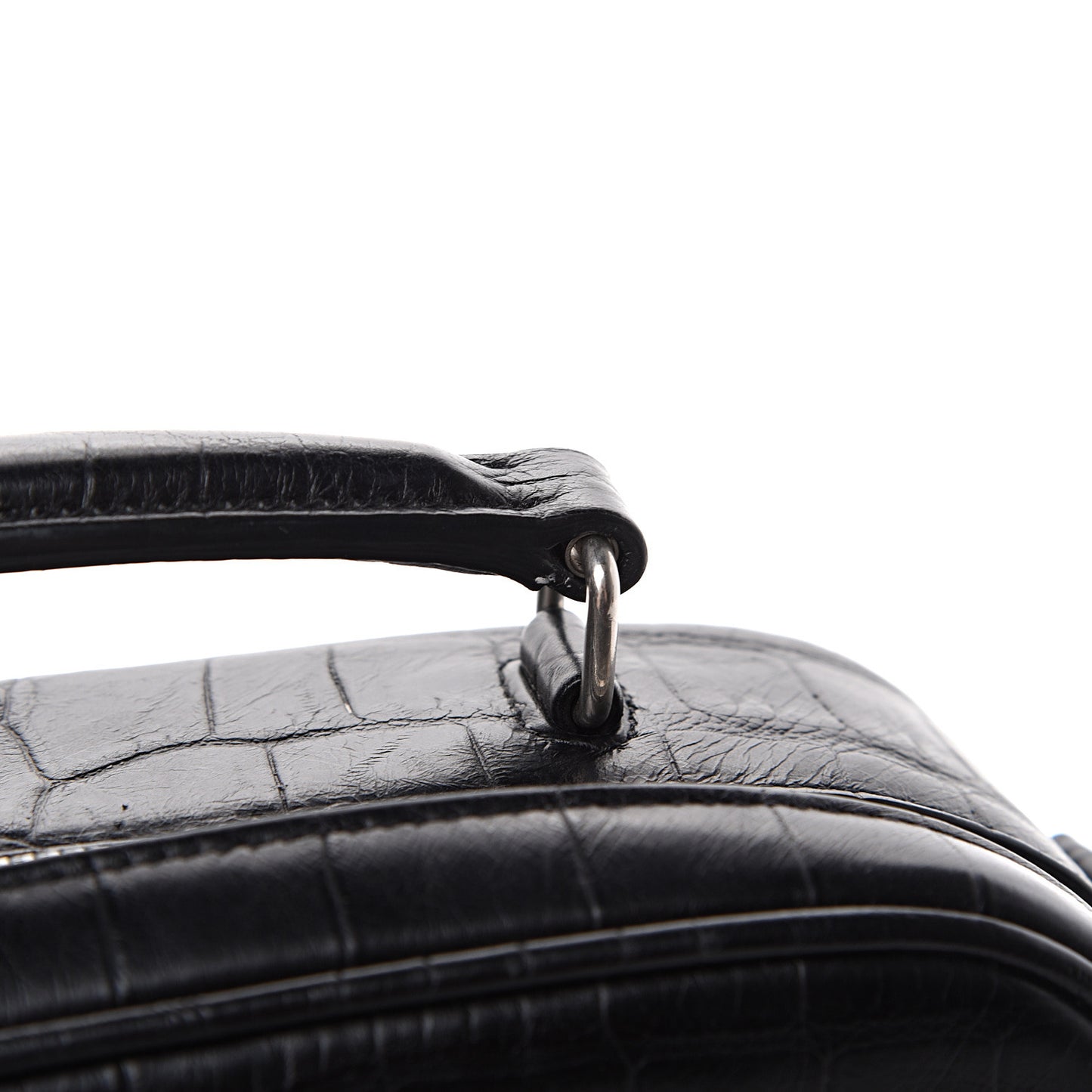 Calfskin Crocodile Embossed Monogram Lunch Box Bag Black