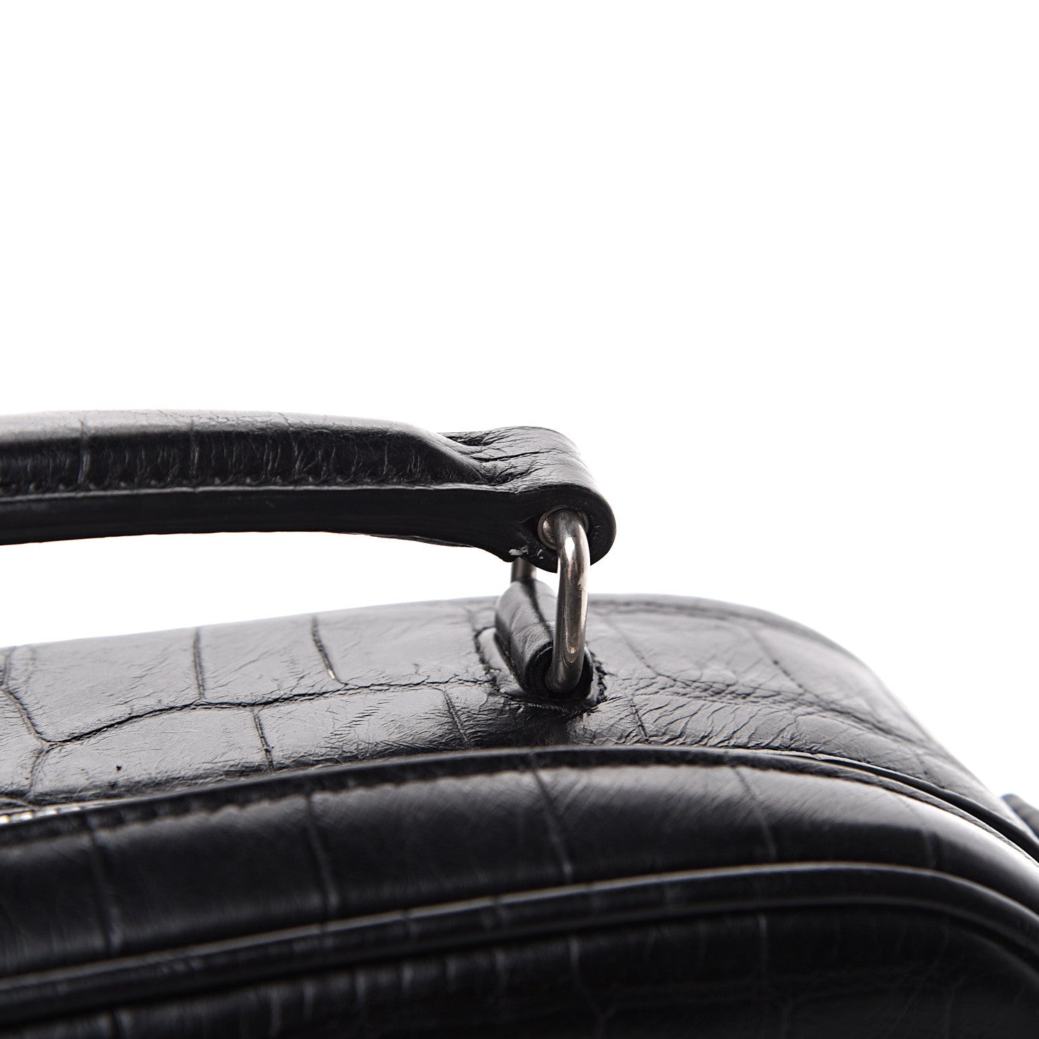 Saint Laurent Calfskin Crocodile Embossed Monogram Lunch Box Bag Black 13 of 15