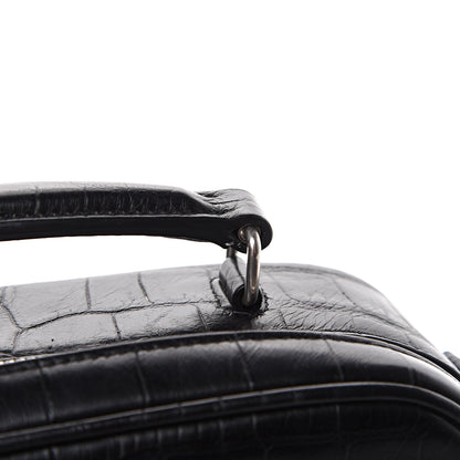 Saint Laurent Calfskin Crocodile Embossed Monogram Lunch Box Bag Black 13 of 15