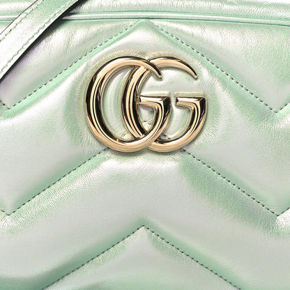 Gucci Iridescent Nappa Chevron Matelasse Small GG Marmont Chain Shoulder Bag Iridescent Salvy Green 8 of 11