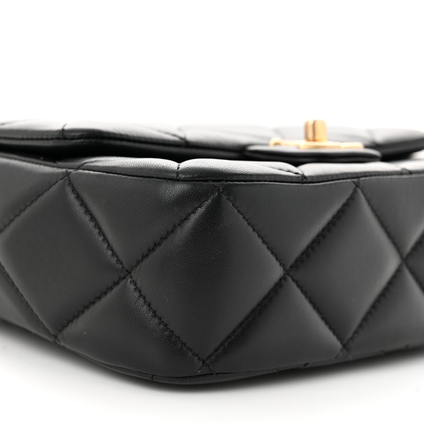 Lambskin Enamel Pearl Quilted Mini Charm Me Square Flap Black