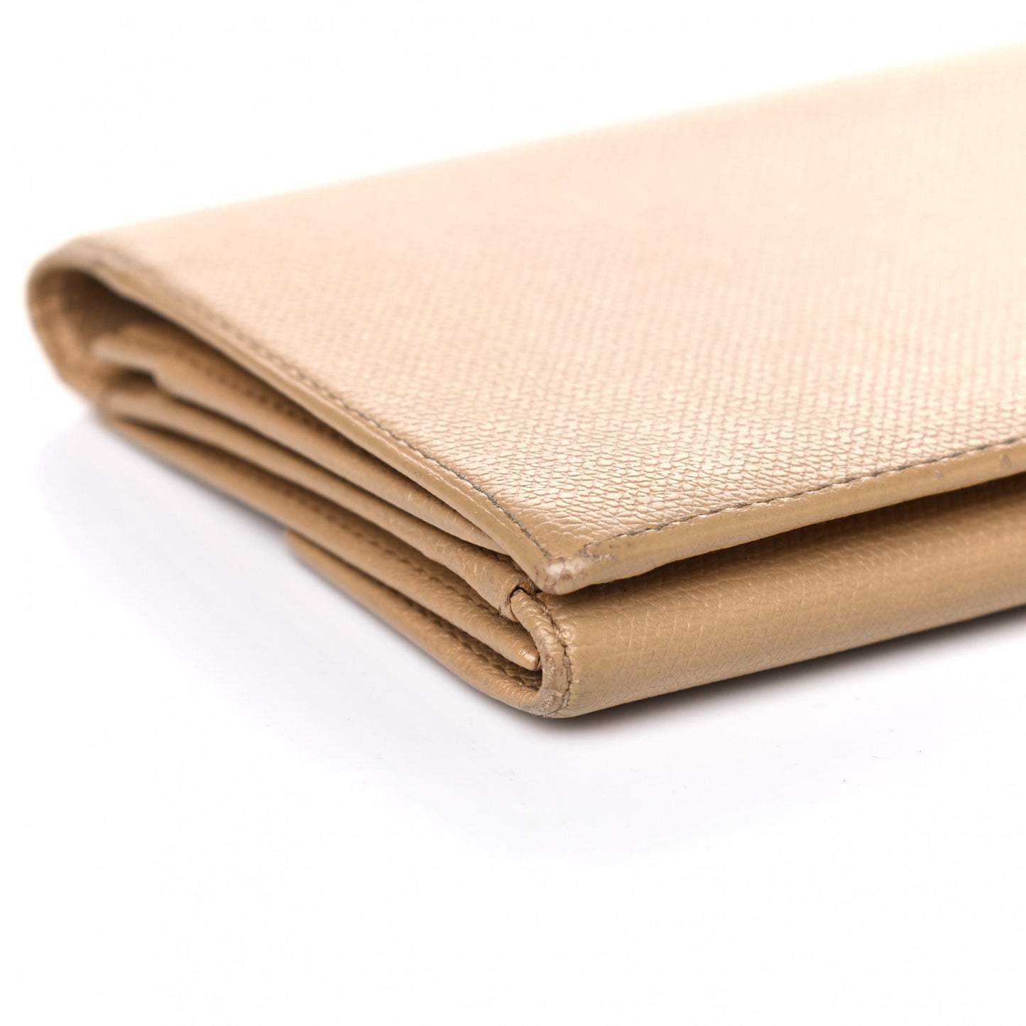 Grained Calfskin CC Button Long Wallet Beige