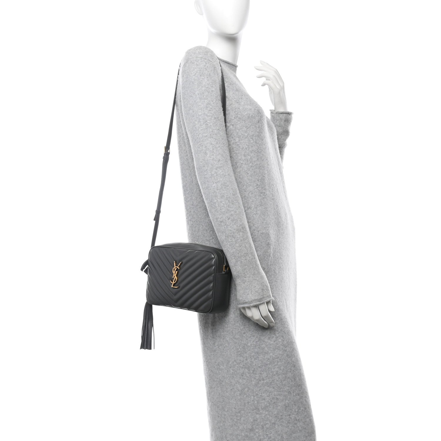Saint Laurent Calfskin Matelasse Monogram Lou Camera Bag Storm 2 of 12