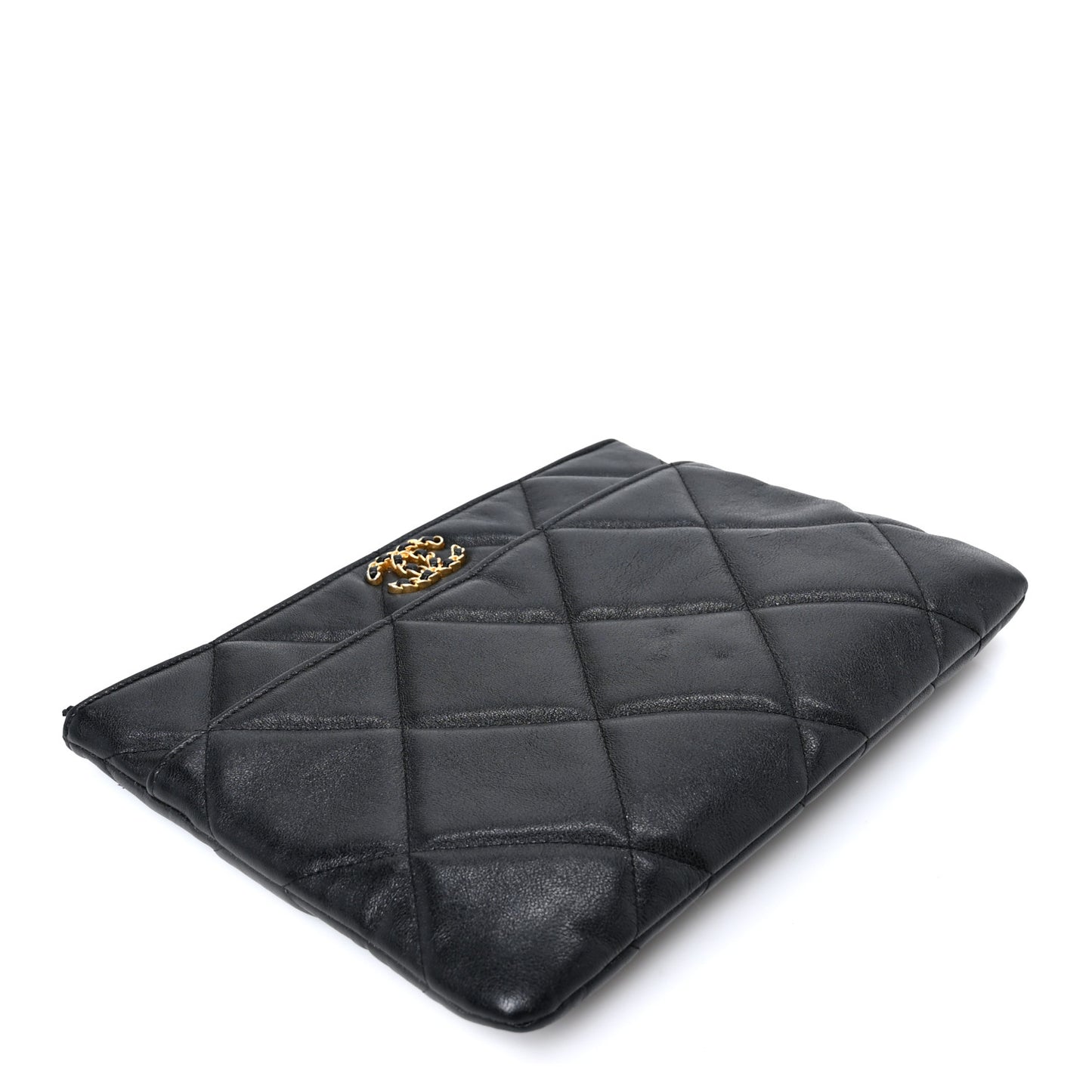 Goatskin Quilted Chanel 19 Pouch Black