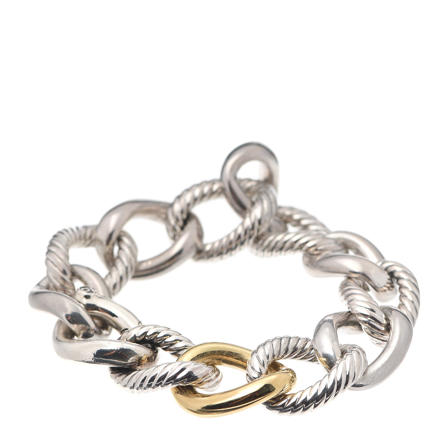 David Yurman Sterling Silver 18K Yellow Gold 17mm Extra Large Oval Link Bracelet 1 of 5