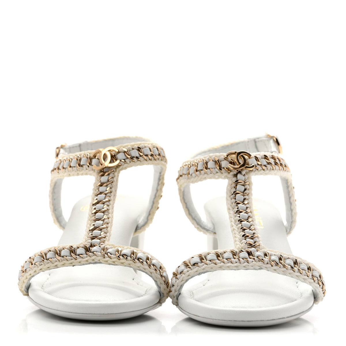 Chanel Lambskin CC Chain Braided Sandals 35 White 3 of 9