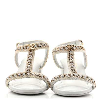 Chanel Lambskin CC Chain Braided Sandals 35 White 3 of 9