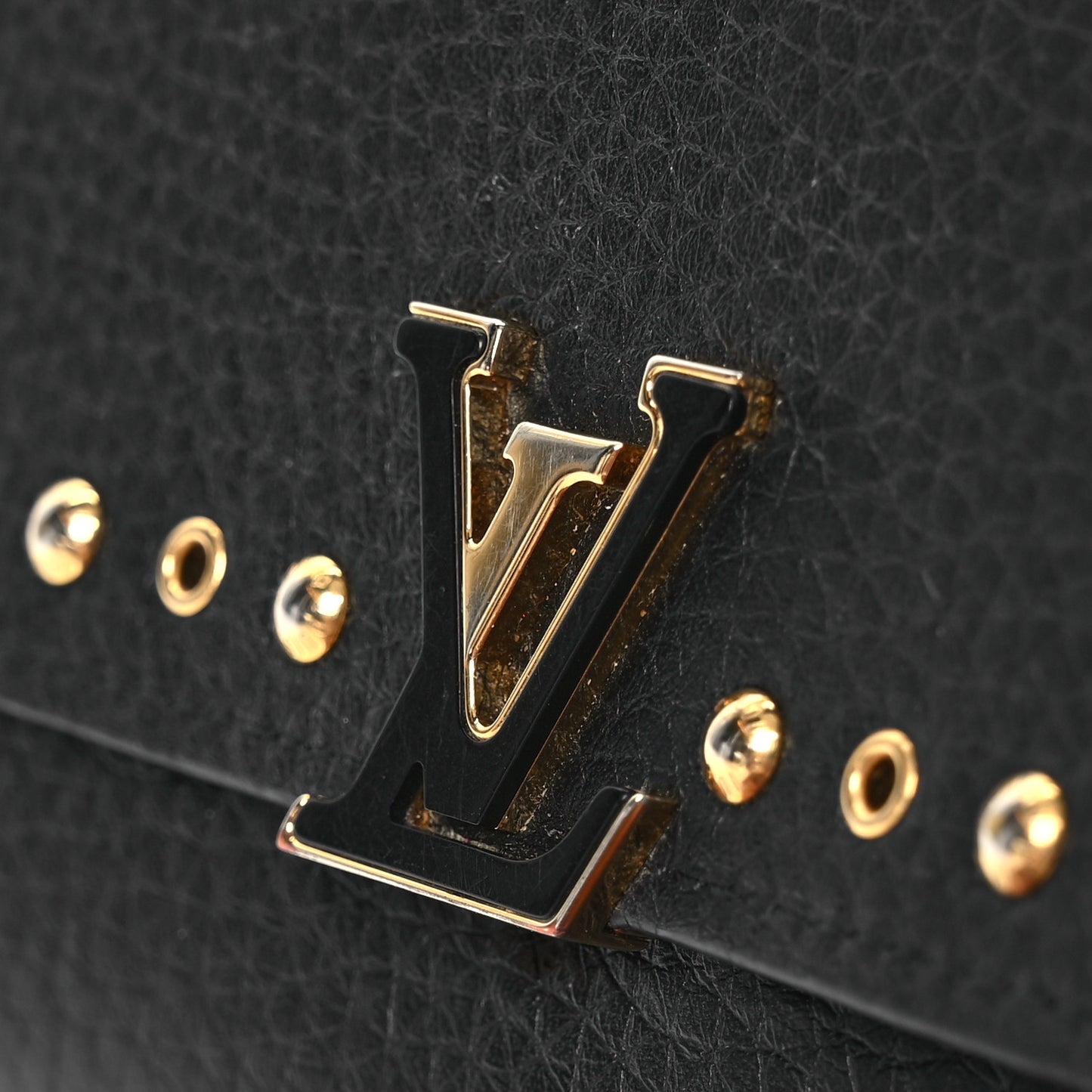 Taurillon Capucines Studded Compact Wallet Black