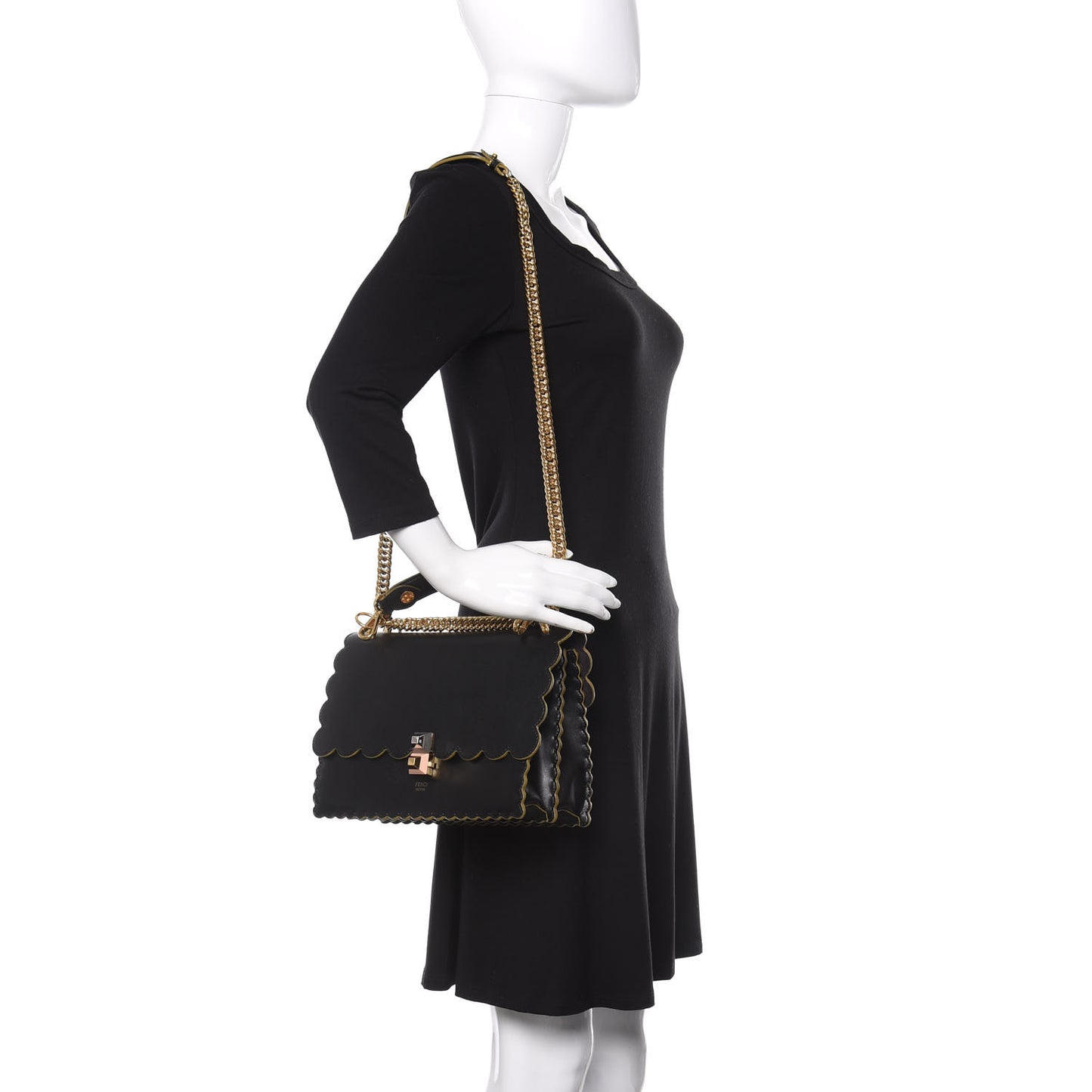 Vitello Liberty Scalloped Studded Kan I Shoulder Bag Black
