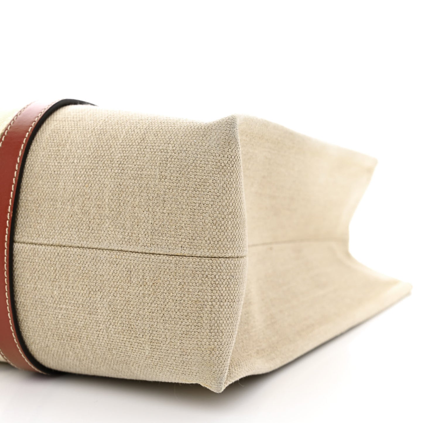 Linen Calfskin Large Woody Ribbon Tote White Brown