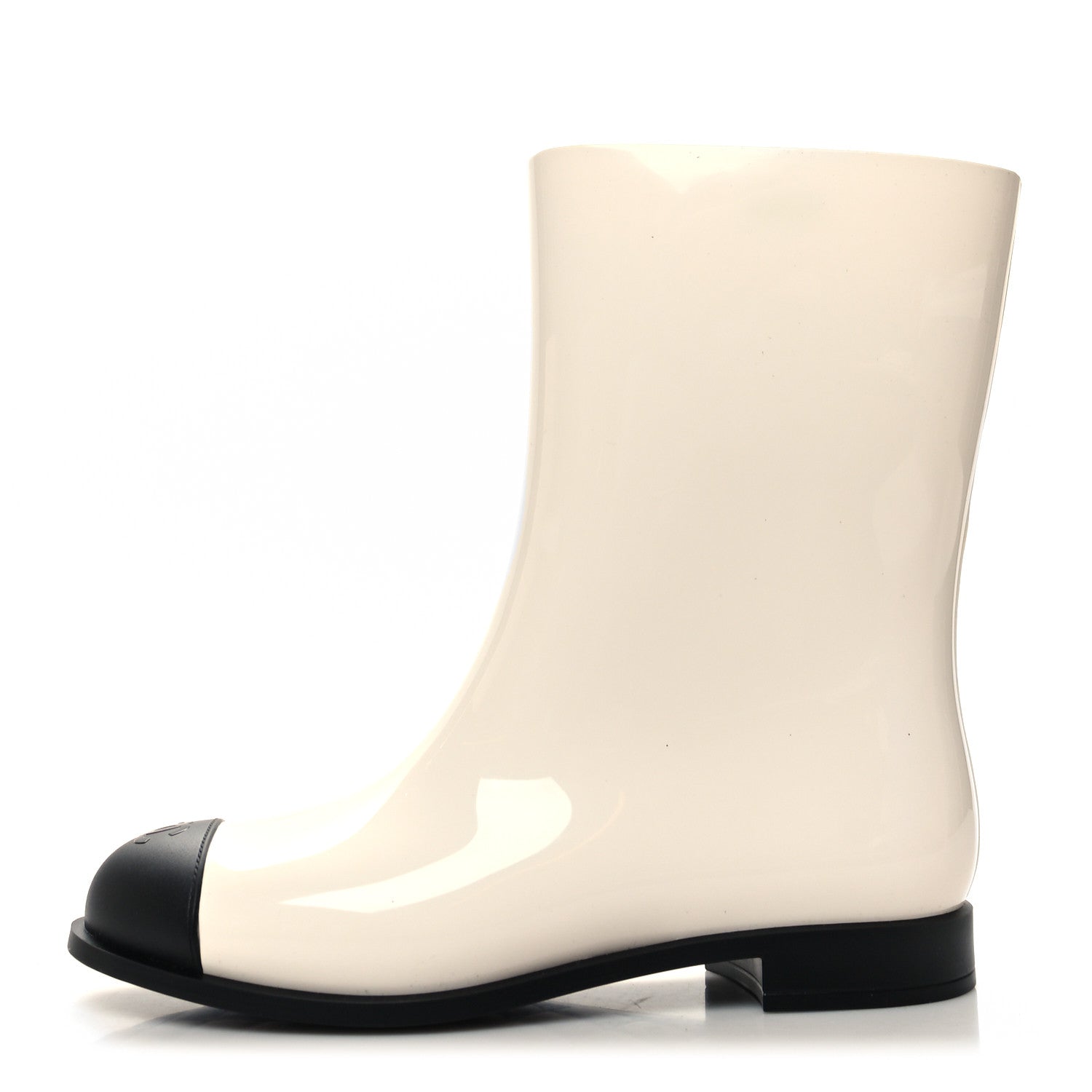 Chanel Rubber Rain Boots 39 Ivory Black 1 of 8