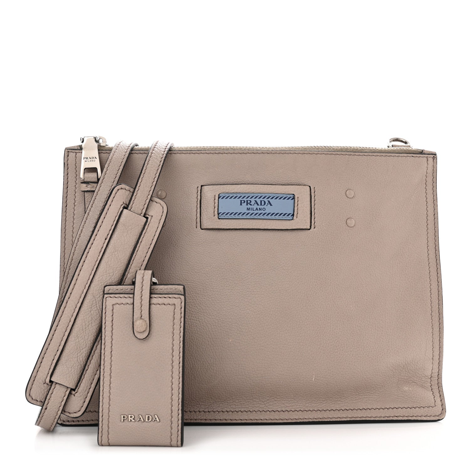 Prada Glace Calf Etiquette Double Zip Crossbody Bag Pomice Astrale 1 of 13