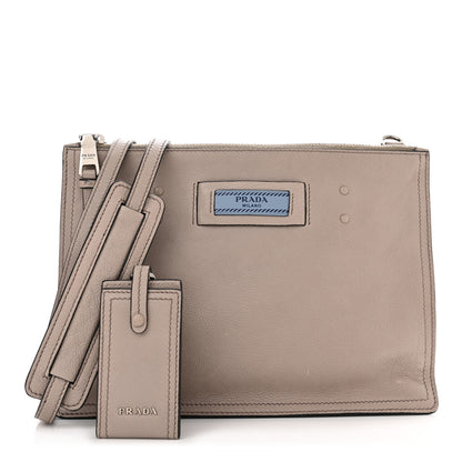 Prada Glace Calf Etiquette Double Zip Crossbody Bag Pomice Astrale 1 of 13