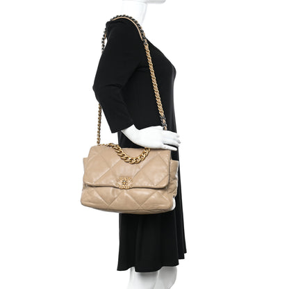 Chanel Lambskin Quilted Large Chanel 19 Flap Dark Beige 2 of 12