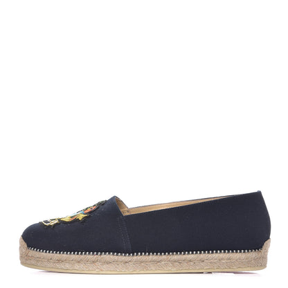 Christian Louboutin CHRISTIAN LOUBOUTIN Canvas Lougalia Appliquéd Cario Loubi Flat Espadrilles 38 Version Blue 1 of 10