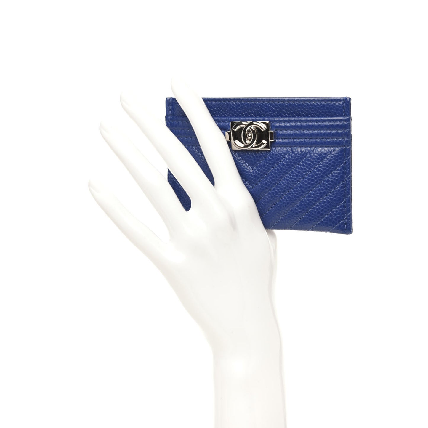 Caviar Quilted Chevron Boy Card Holder Blue