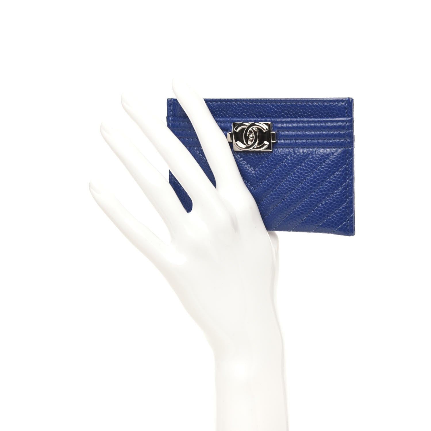 Chanel Caviar Quilted Chevron Boy Card Holder Blue 2 of 9