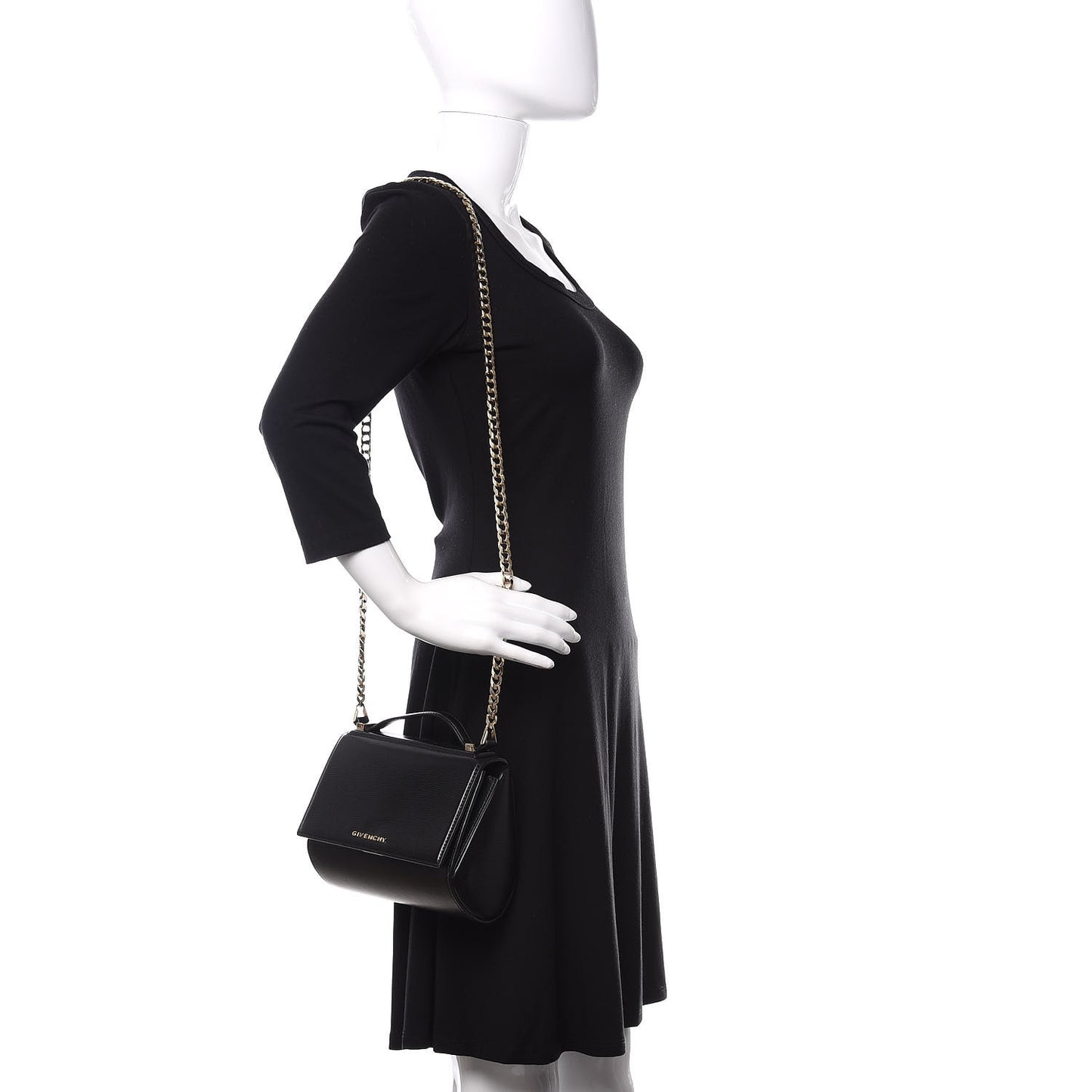 Textured Calfskin Mini Pandora Box Chain Crossbody Bag Black