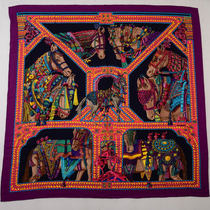 Hermes Cashmere Silk La Danse Du Cheval Marwari Shawl 140 2 of 5