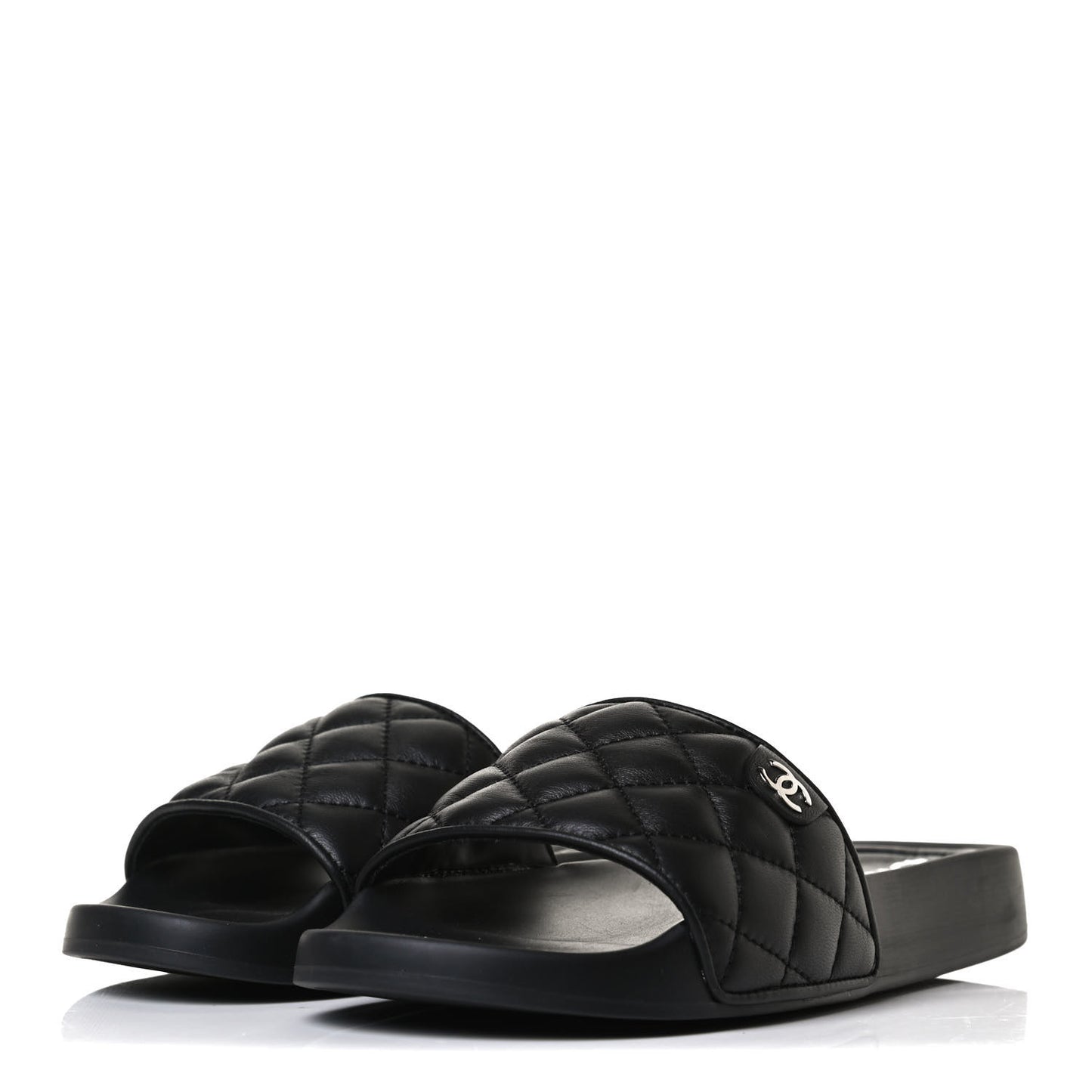 Lambskin Quilted CC Mules Sandals 35 Black